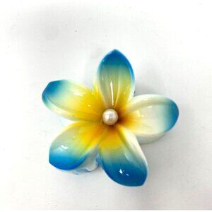 Hair 3" Claw Hair Clip Hawaiian Blue Plumeria Summer Vacation Tropical New